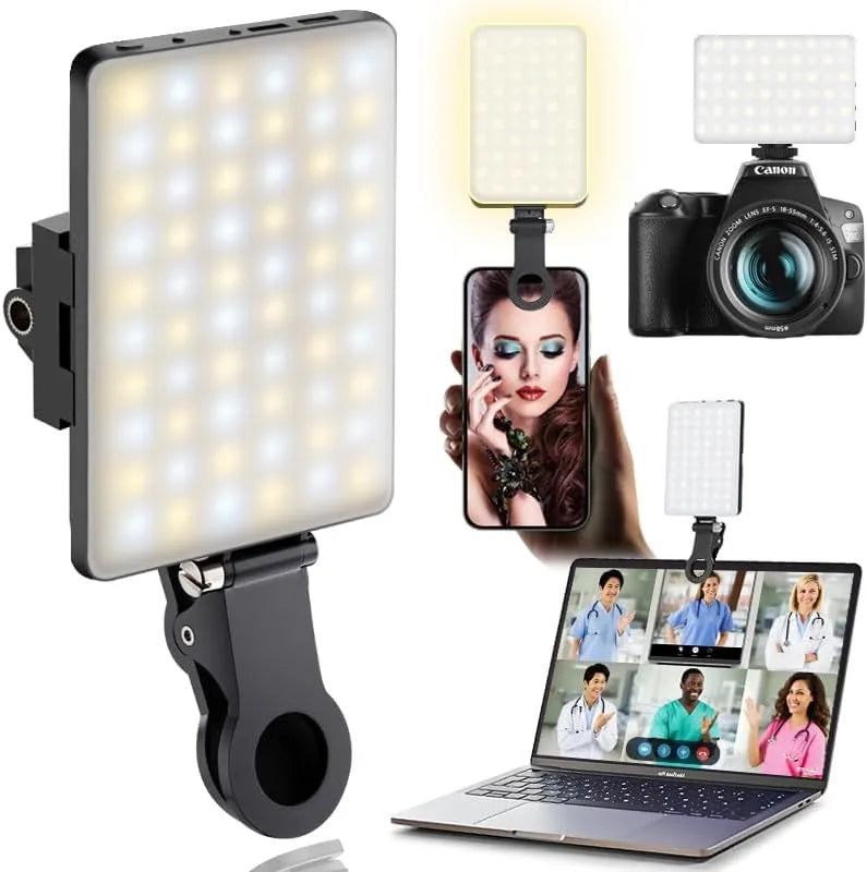 Compact LED video light for smartphones, cameras, and laptops — ideal for vlogging, streaming, and content creation