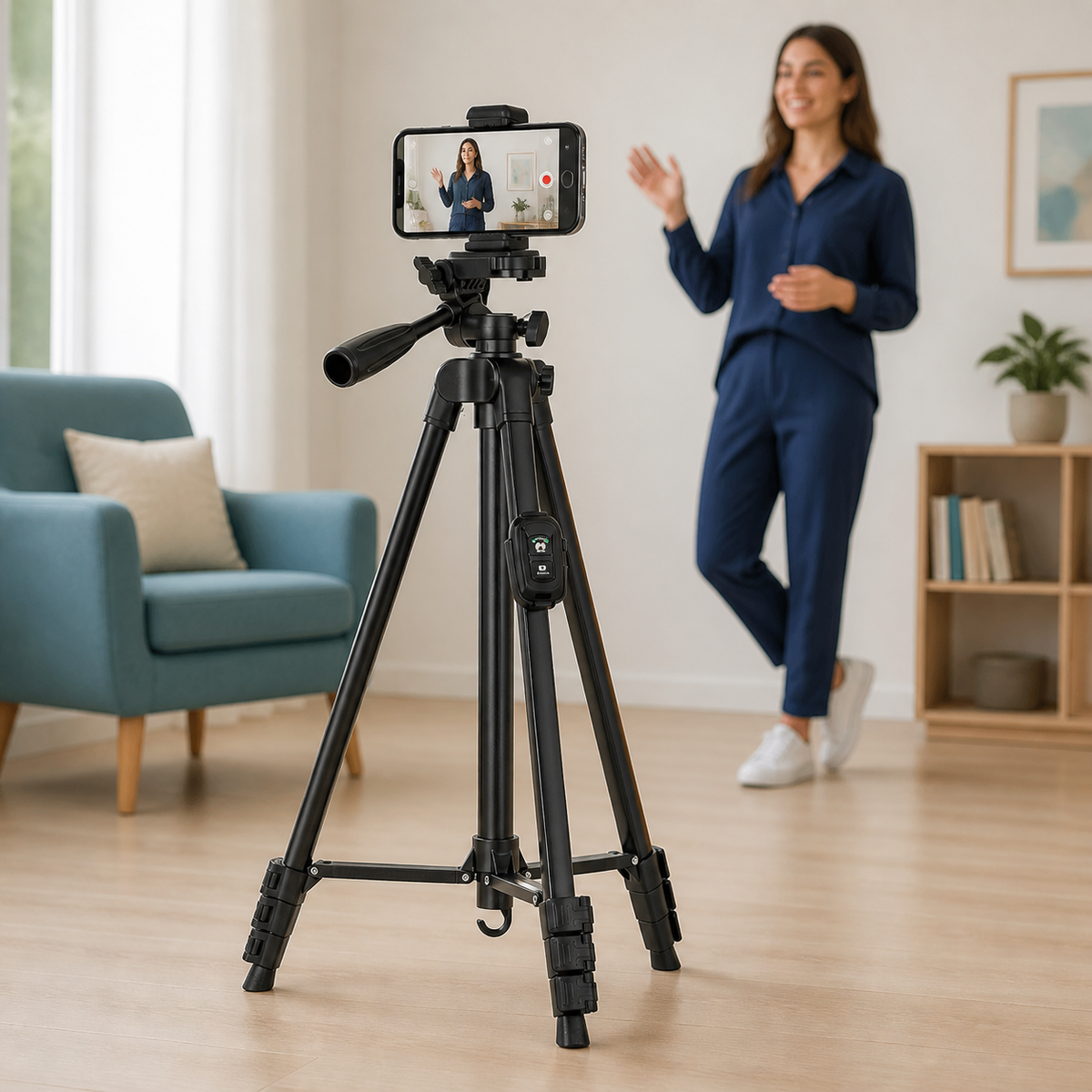 Tripod with phone mount, camera adapter and carry bag